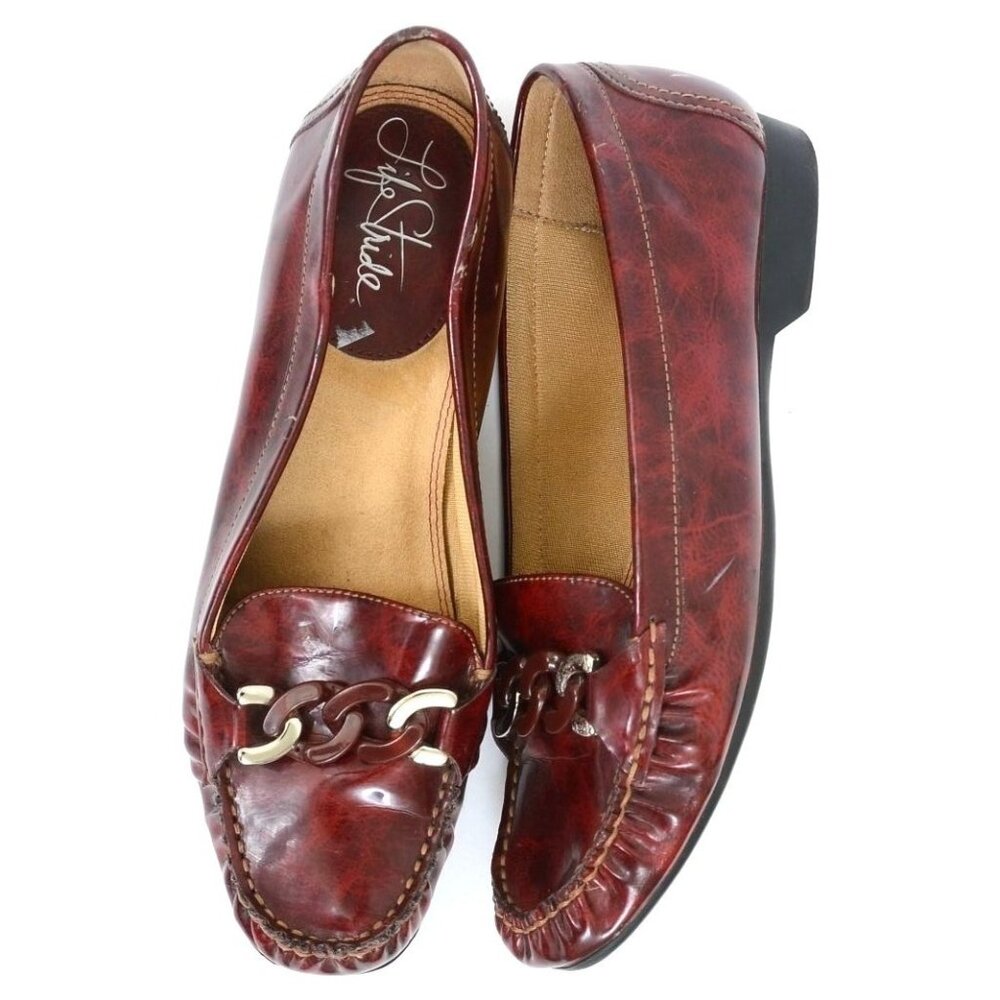 Lifestride Taylor Women's 10 Burgundy Faux Patent‎ Leather Moccasins Loafers